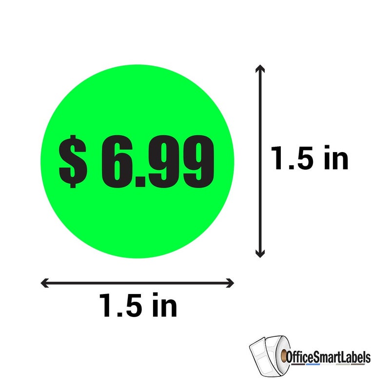 OfficeSmartLabels $6.99 Preprinted Price Stickers - 1.5 Inch Circle Round in Fluorescent Neon Green for Retail Store, Garage Sale, Yard Sale, Flea Market Pricing Labels and More - 300 Labels/Roll - Image 3